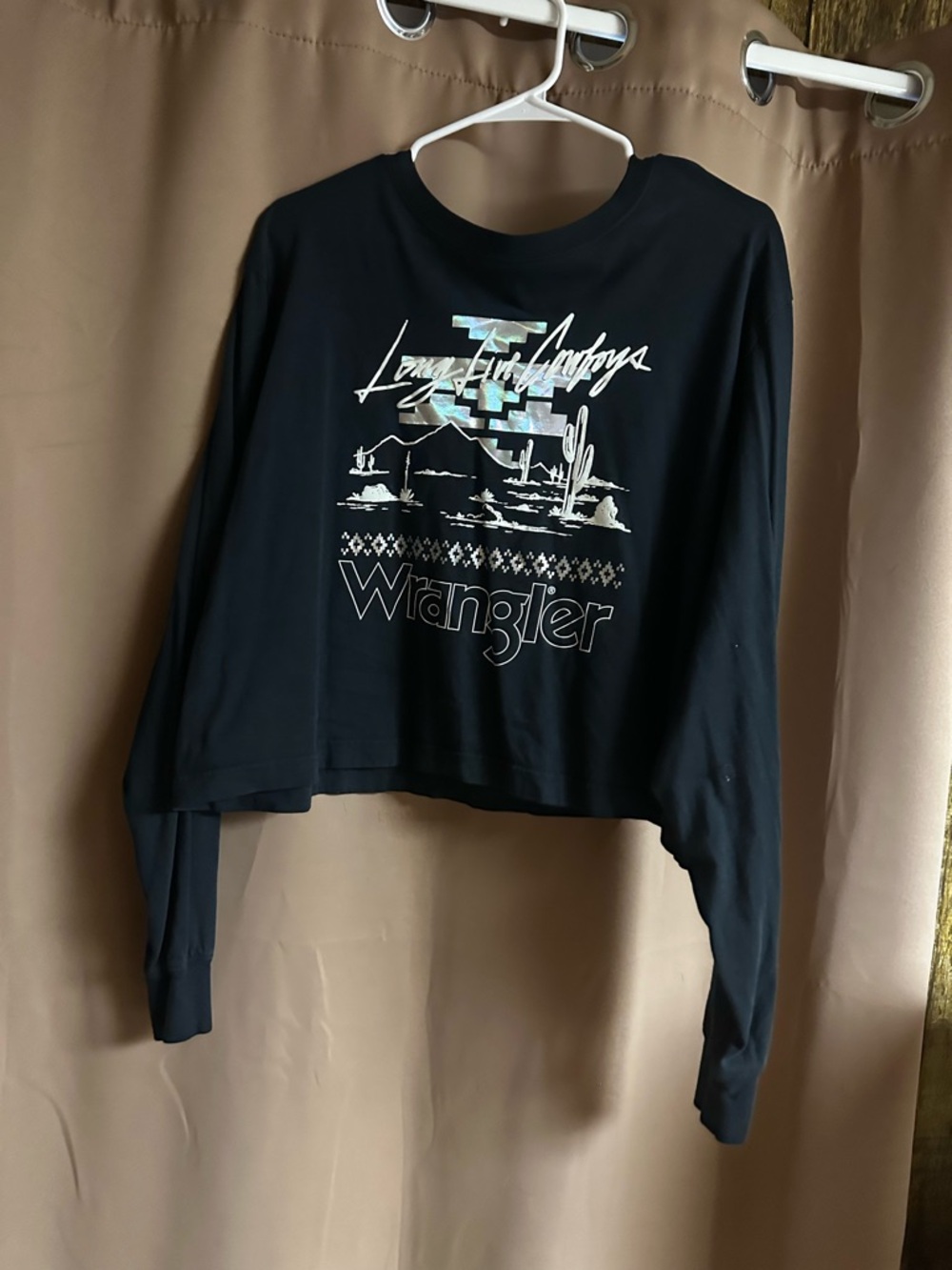 Wrangler Black Long Sleeve Graphic Tee with Holographic Logo